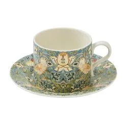 Spode Strawberry Thief -teekuppi Aluslautasella 28 Cl